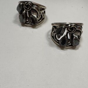 New Sterling Silver Ring with 3 Black Diamonds